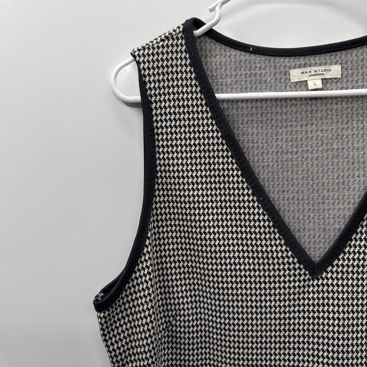 Max Studio Women's Knit Dress Houndstooth Pockets Sleeveless Retro B&W Grey Sz L