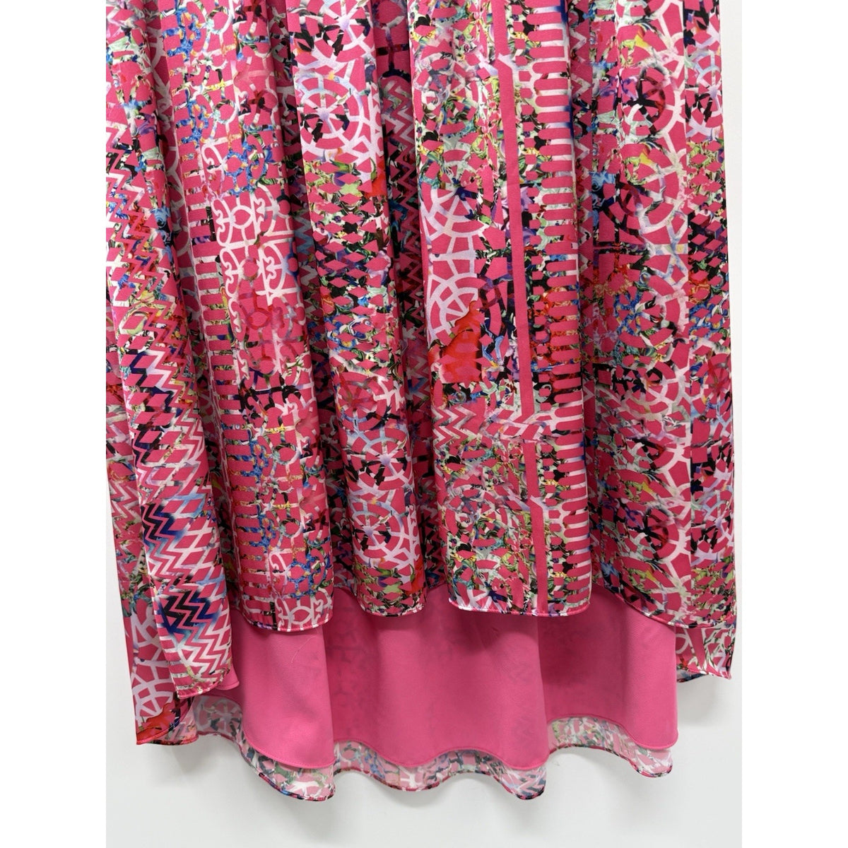 Cynthia Rowley Pink Multicolor Print High Low Dress Womens Size 8 V Neck