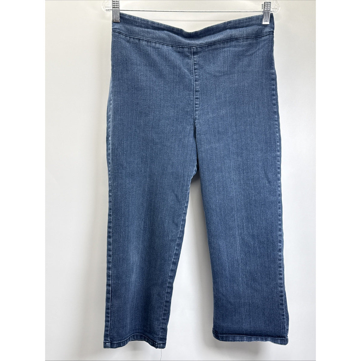 Basic Editions Womens Denim Pull On Capri Pants Sz10 Blue High Waist Relaxed Fit