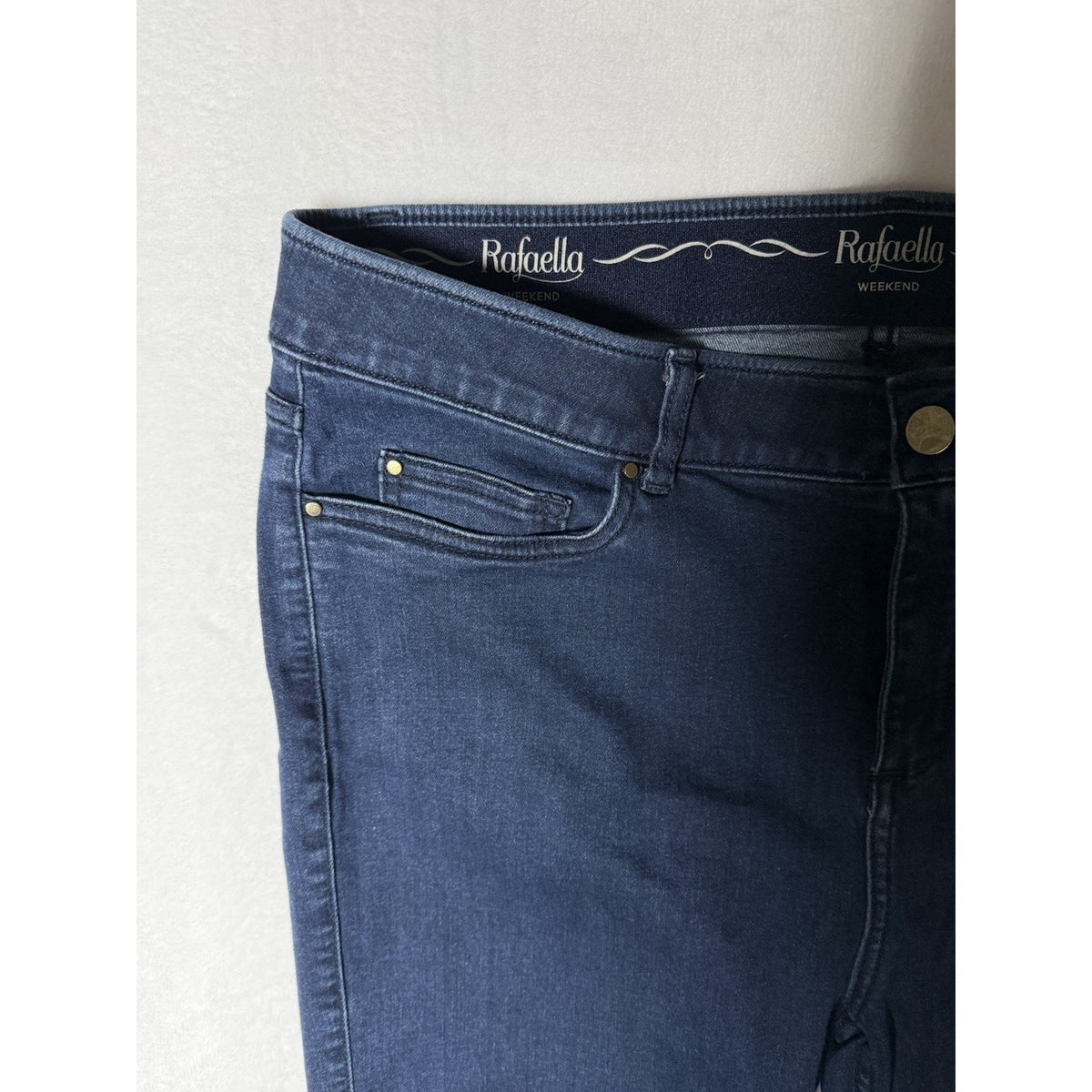 Rafaella Weekend Womens 16 Capri Jeans Dark Wash Embellished Hem Stretch Denim