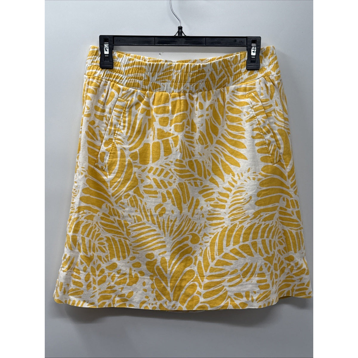 Loft Skirt Women's Small Palm Floral Yellow White Linen Blend Vacation Pockets