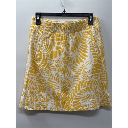 Loft Skirt Women's Small Palm Floral Yellow White Linen Blend Vacation Pockets