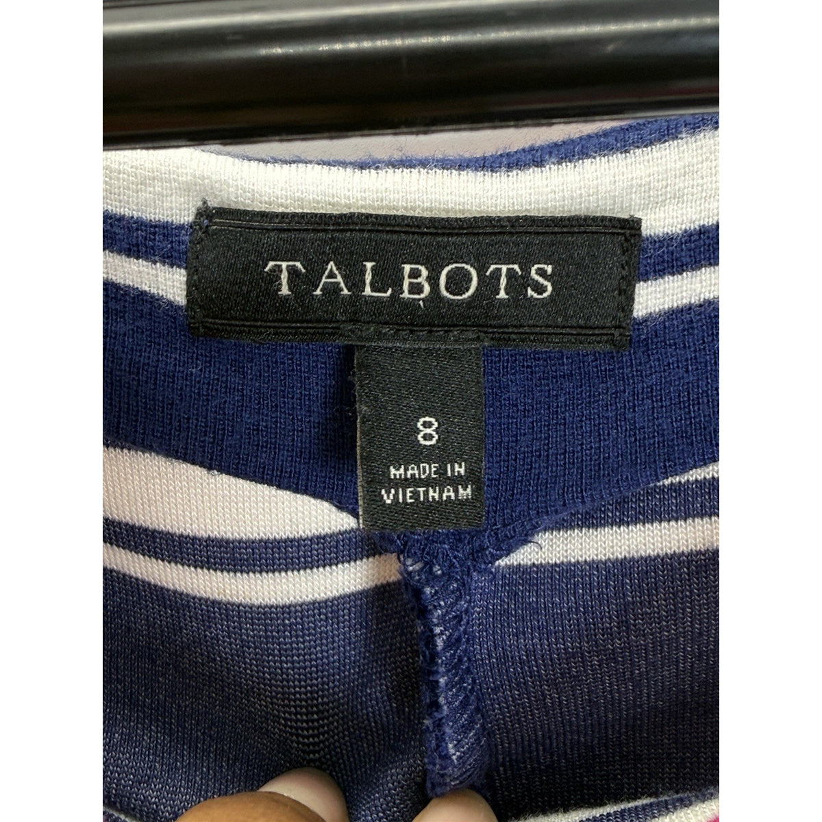 Talbots Striped Knit Dress Women’s Size 8 Navy Pink 3/4 Sleeve