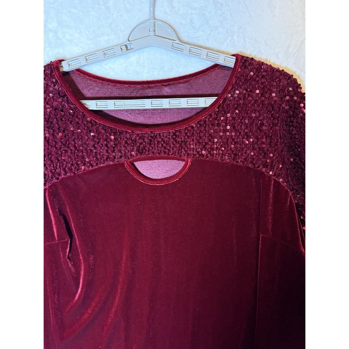 Burgundy Velvet Sequin Tunic Top Size 2X Keyhole Whimsigoth Party Blouse