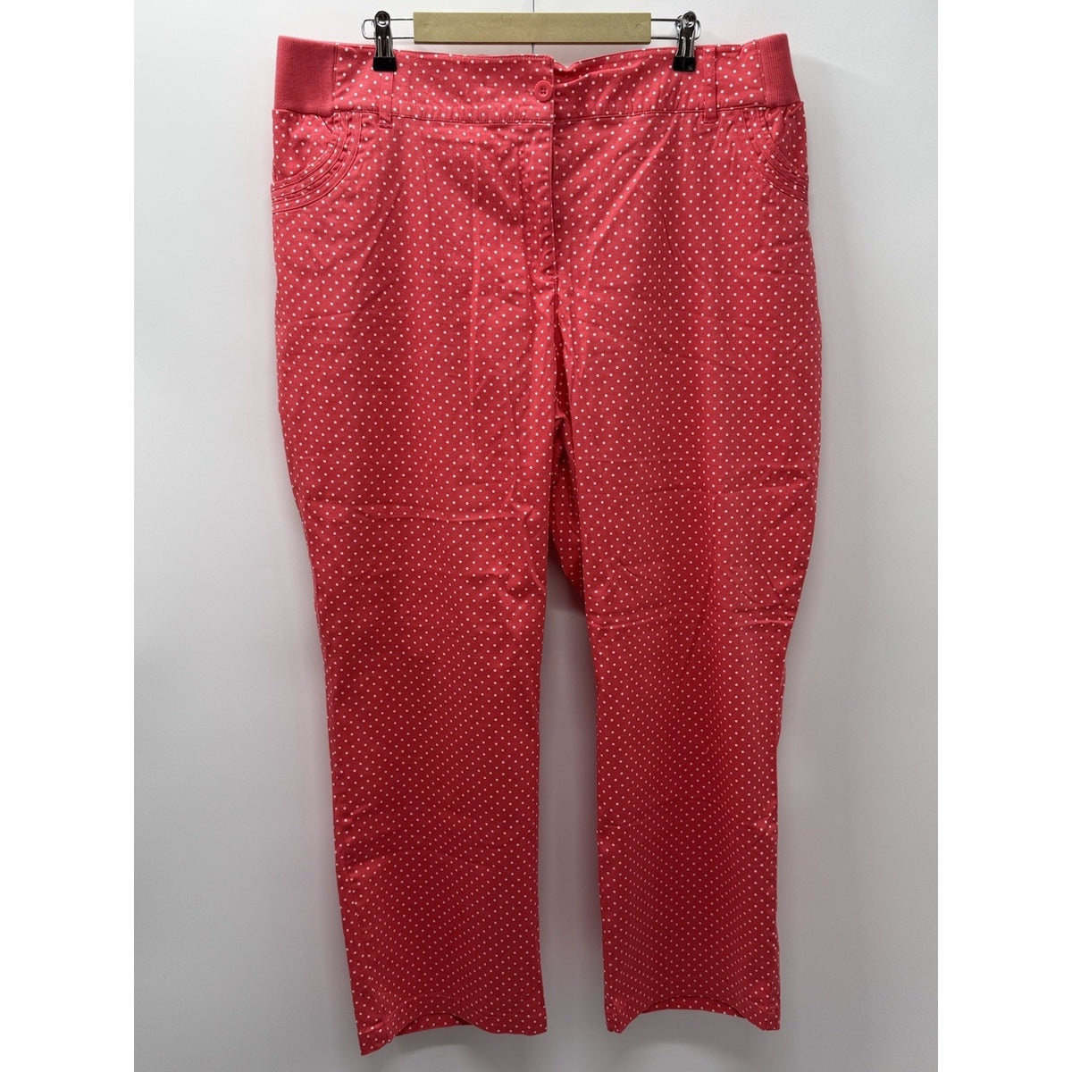 Woman Within 28W Pink Polka Dot Stretch Pants Natural Fit Tummy Control NWOT