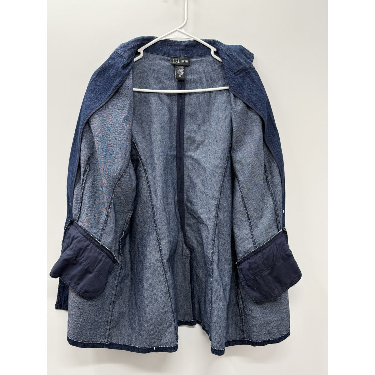 D.F.A New York Denim Blazer Women Long Sleeve Button Front Blue Sz XL Stretch