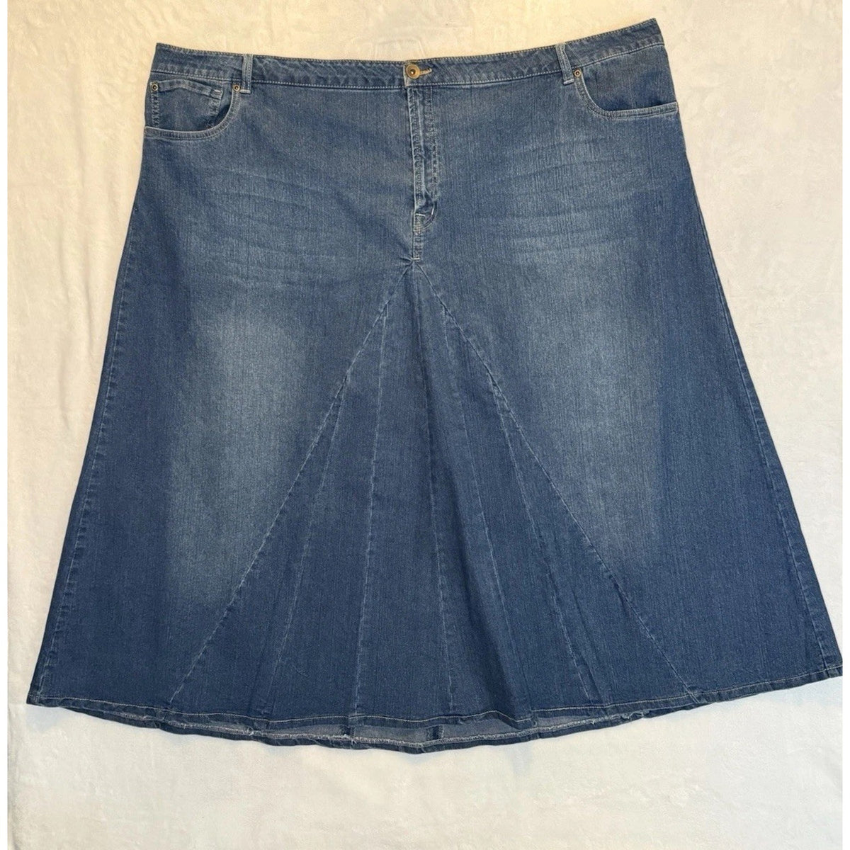 Jessica London Women Blue Jean Denim Skirt Size 28 Zip Button Front Cotton Blend
