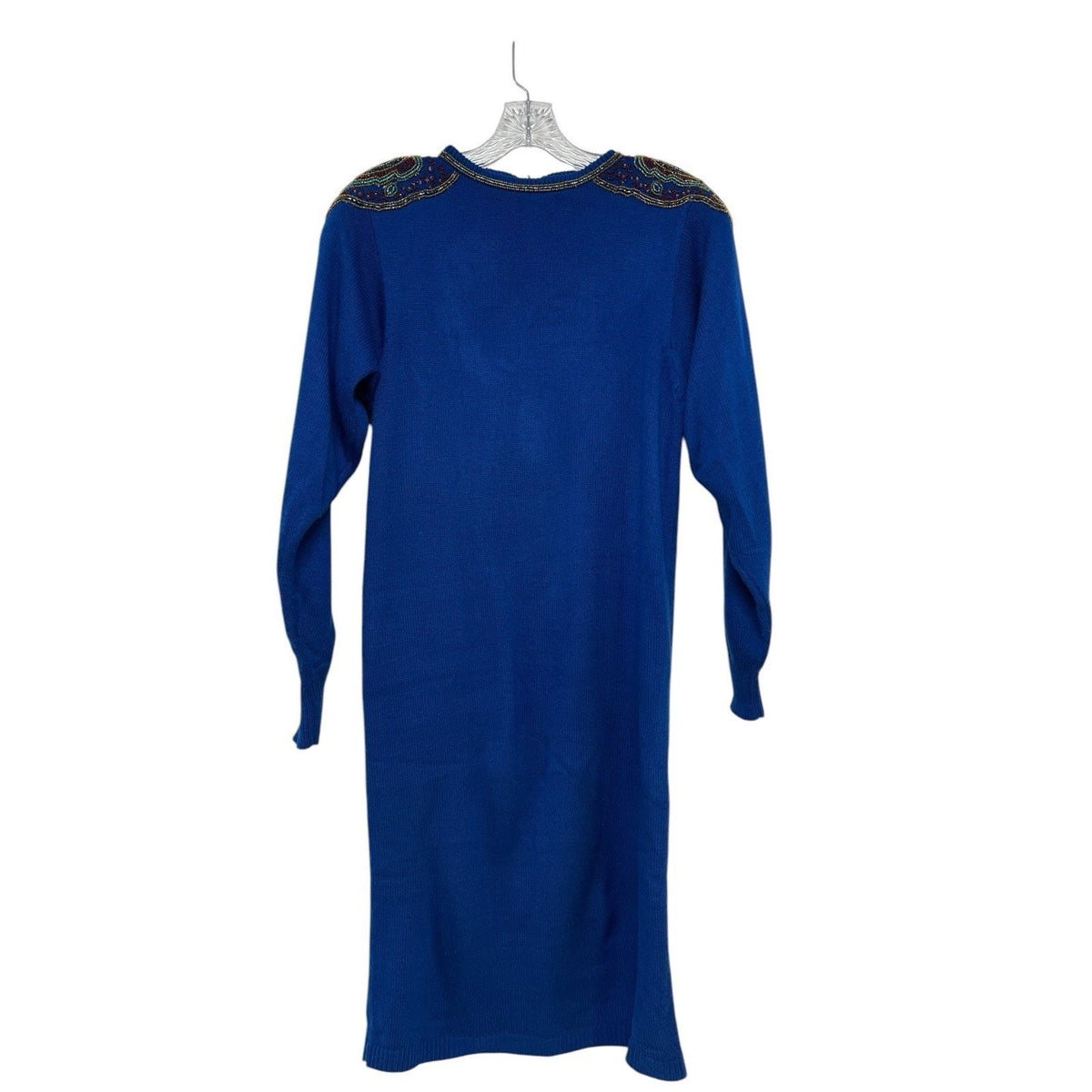 Plain Jane Vintage Blue Beaded Midi Length Long Sleeve Sweater Dress SizeMedium