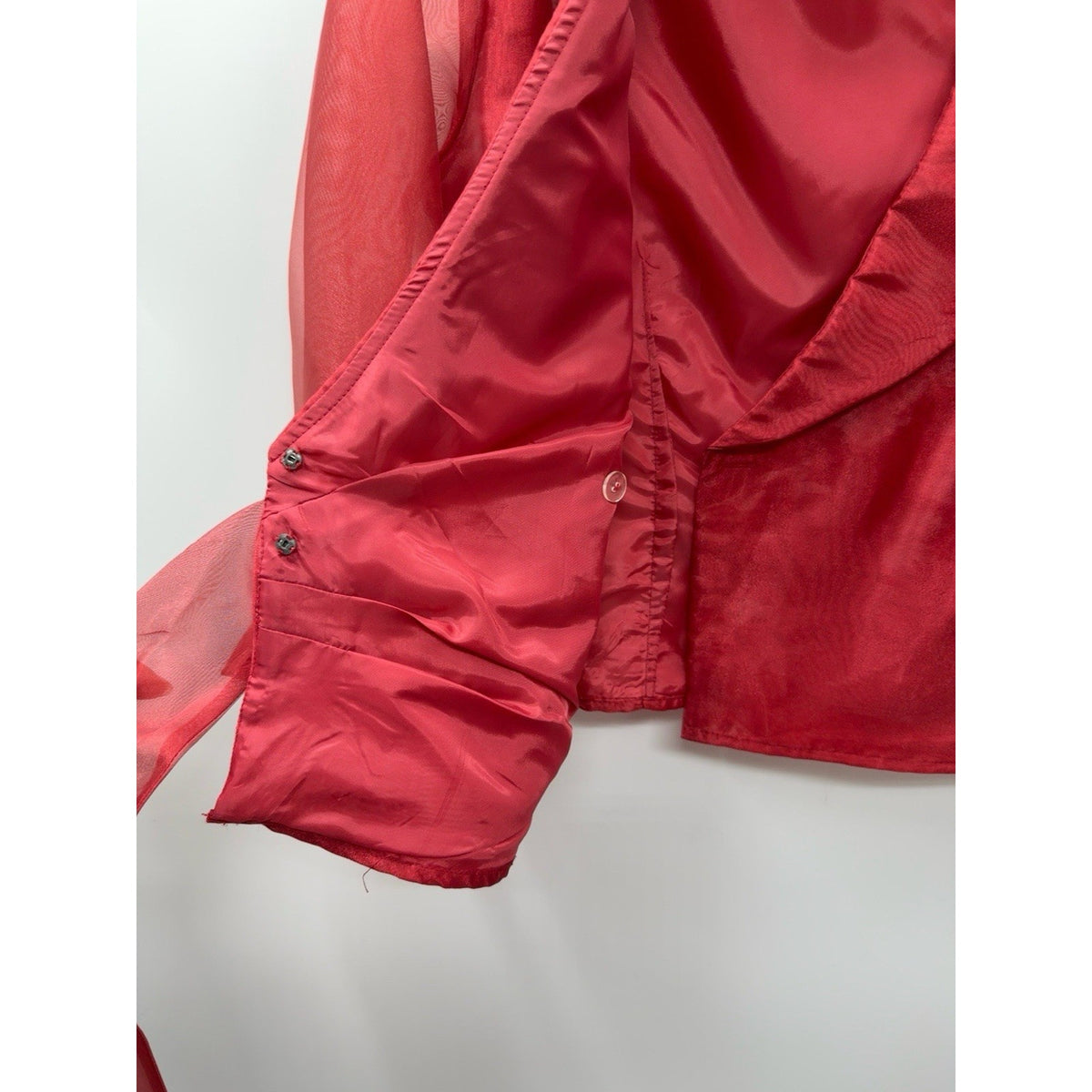 Serene Women Size 6 Red Sheer Organza Wrap Blouse Jacket Jeweled Formal Y2K