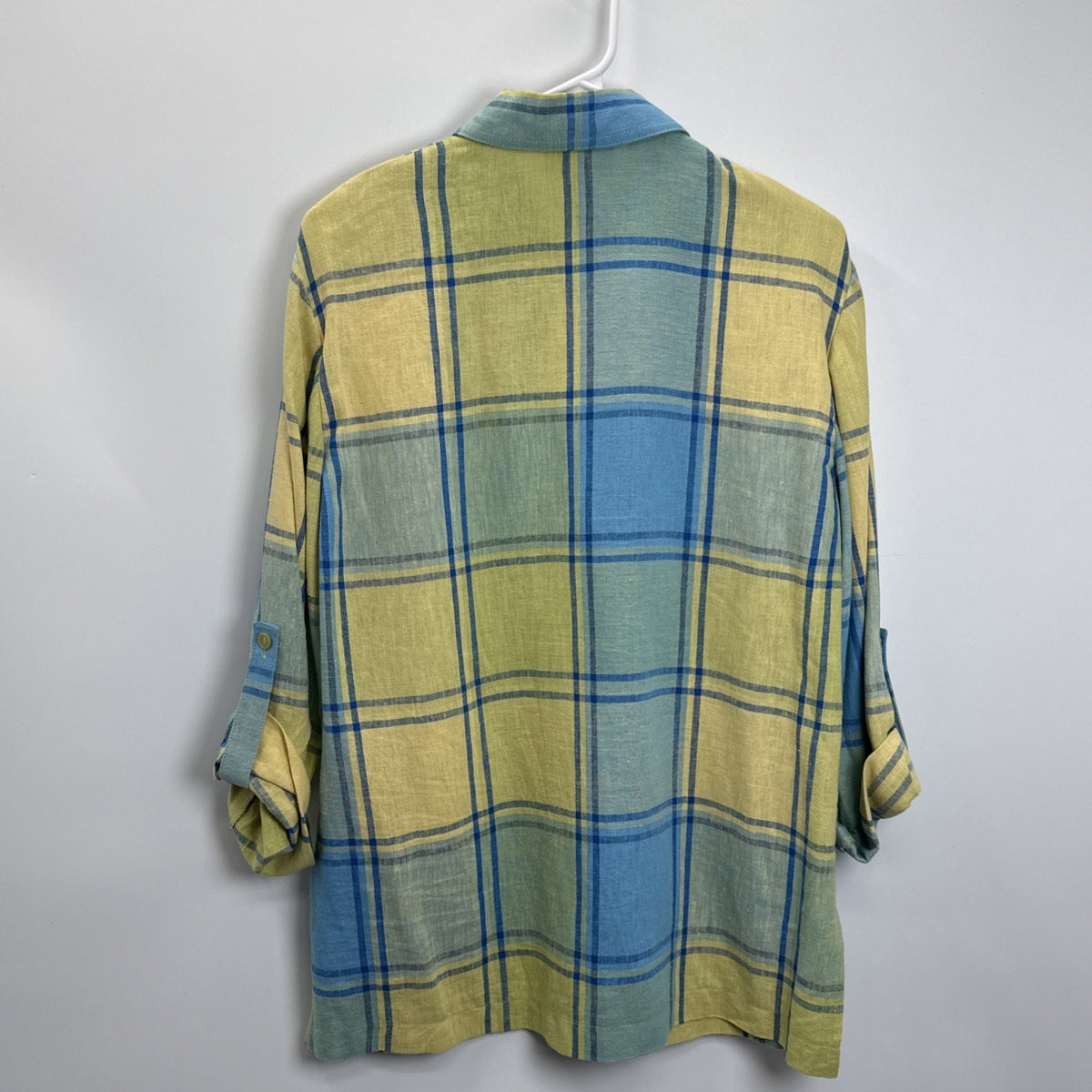 JM Collection Plaid Button Up Shirt Women Size 12 Multicolor Linen Blend