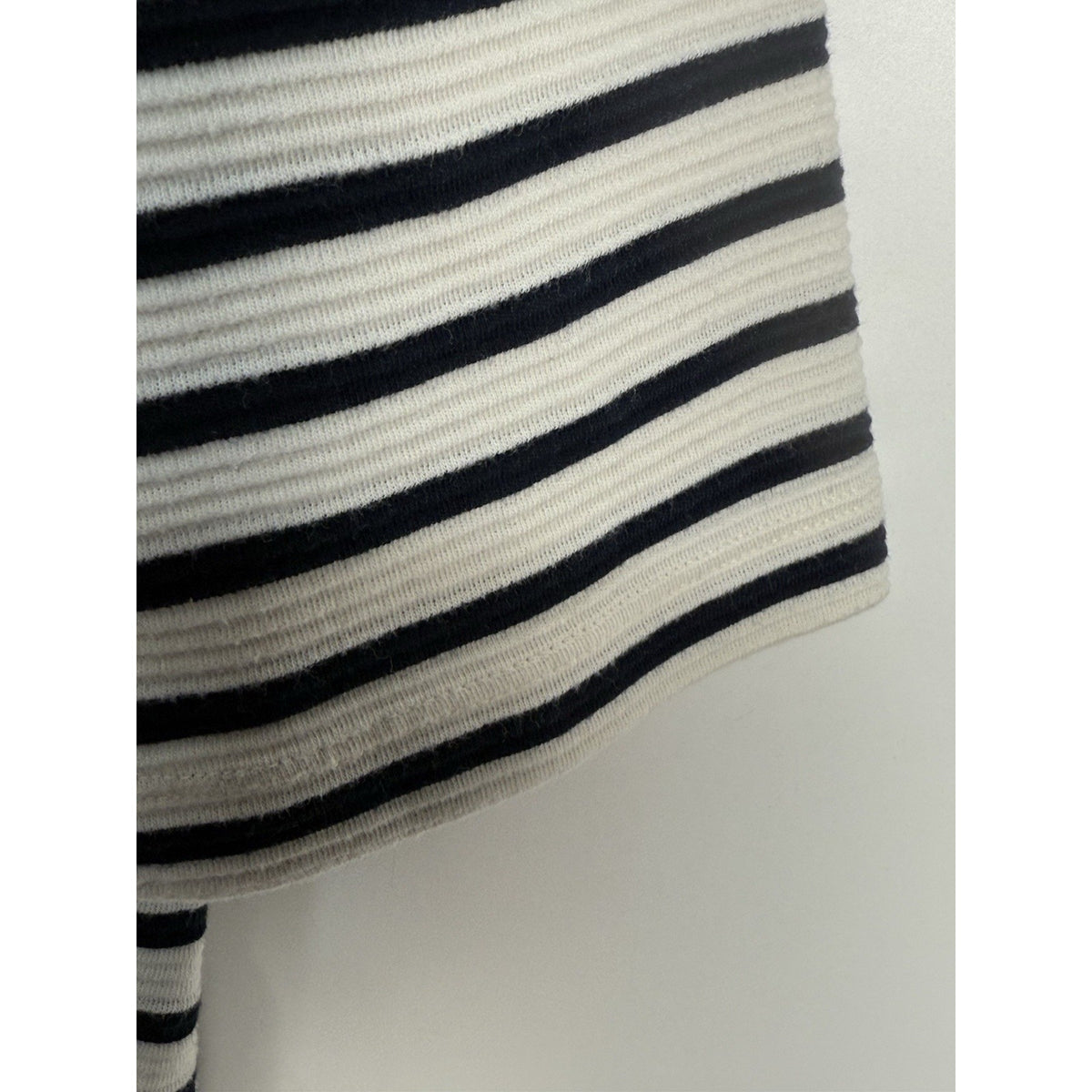 J.Jill Wearever L Navy White Stripe 3/4 Sleeve Square Neck Top Cotton