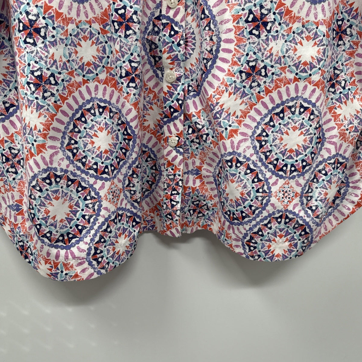 Chicos 3 Womens Geometric Colorful Button Up 3/4 Sleeve Blouse Sz XL