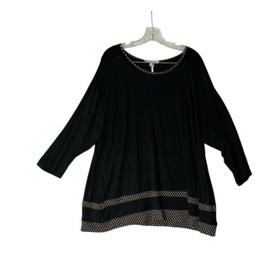 Rose +Olive women’s plus size 2X black tunic top Geometric, Trim 3/4 sleeve