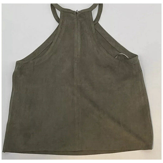 Fabrik Women Faux Suede Halter Crop Top, Size Small NWT Trendy Sleeveless