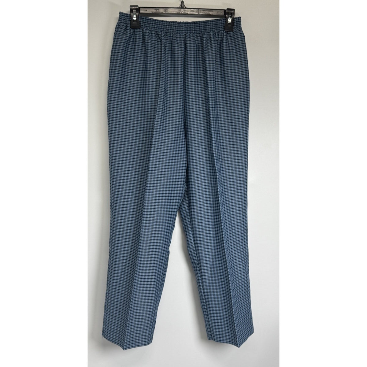 Haband Womens 16P Blue Plaid Pull On Pants Elastic Waist Straight Leg 27.5”