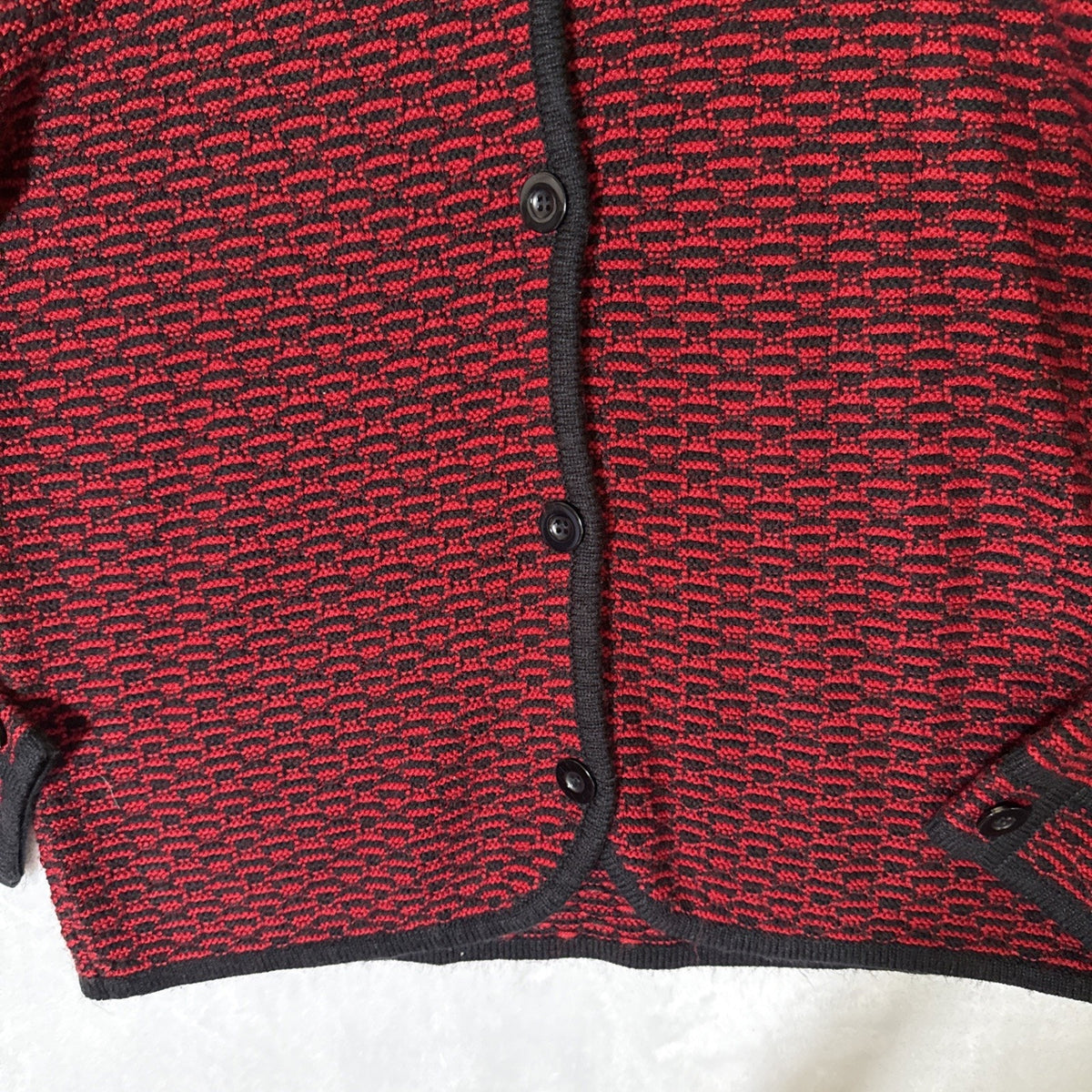 Karen Scott Sport Women’s Cardigan Sweater L Red/Black Knit Acrylic Button