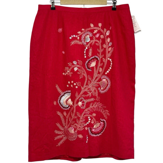 Richard Malcolm Embroidered Red Skirt – Linen Blend – Women's Size 18