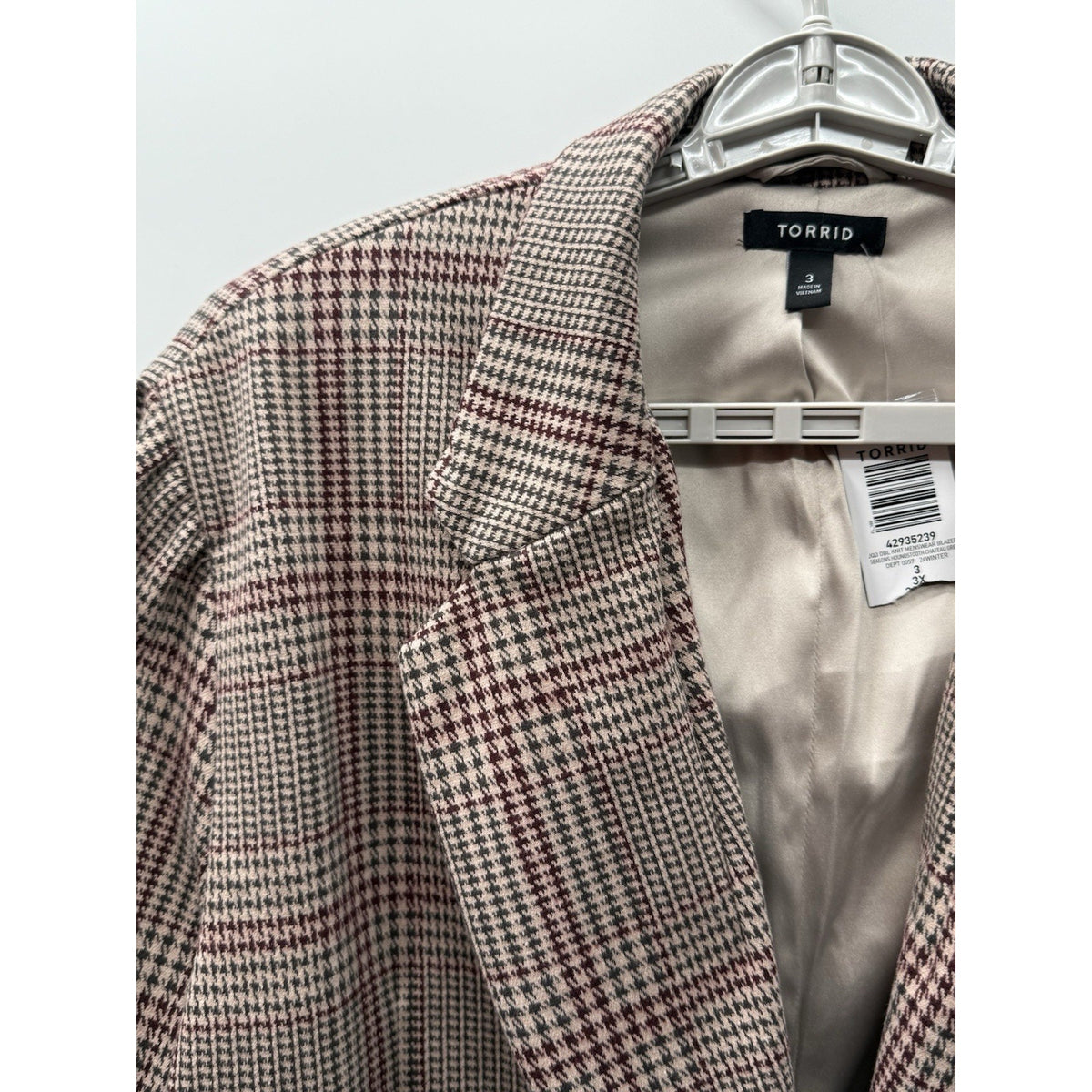 Torrid 3X Plaid Blazer Pink Taupe Houndstooth One Button Career Jacket NWT