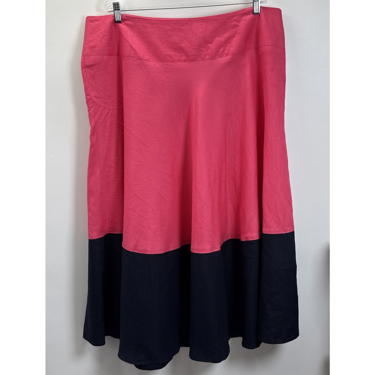 Ashley Stewart Linen Blend Maxi Skirt 20W Pink Black Colorblock Boho Resort