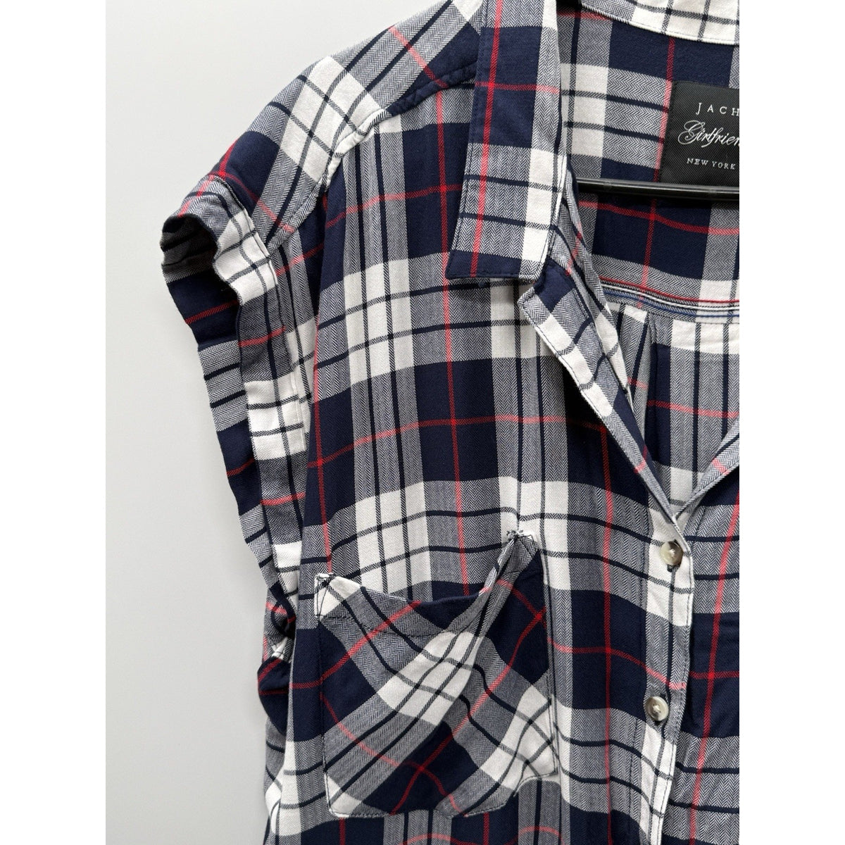 Jachs Girlfriend Women’s X-Large Navy Sleeveless Plaid Blouse