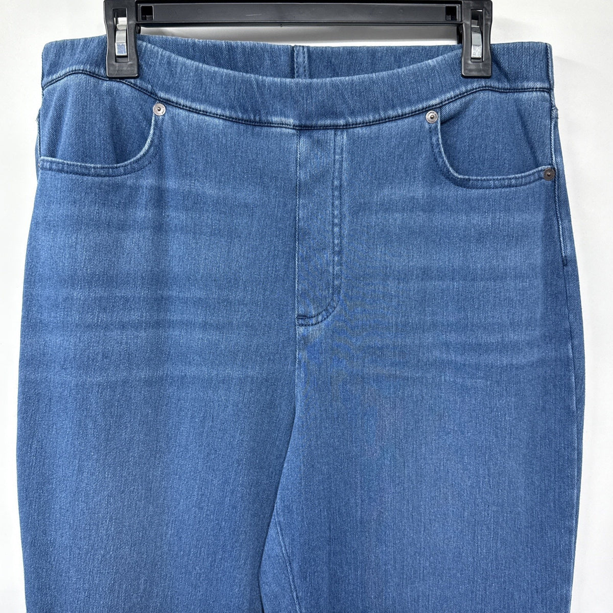 Lands End Cotton Pull On Pants Medium Blue High Rise Straight Leg Denim Look