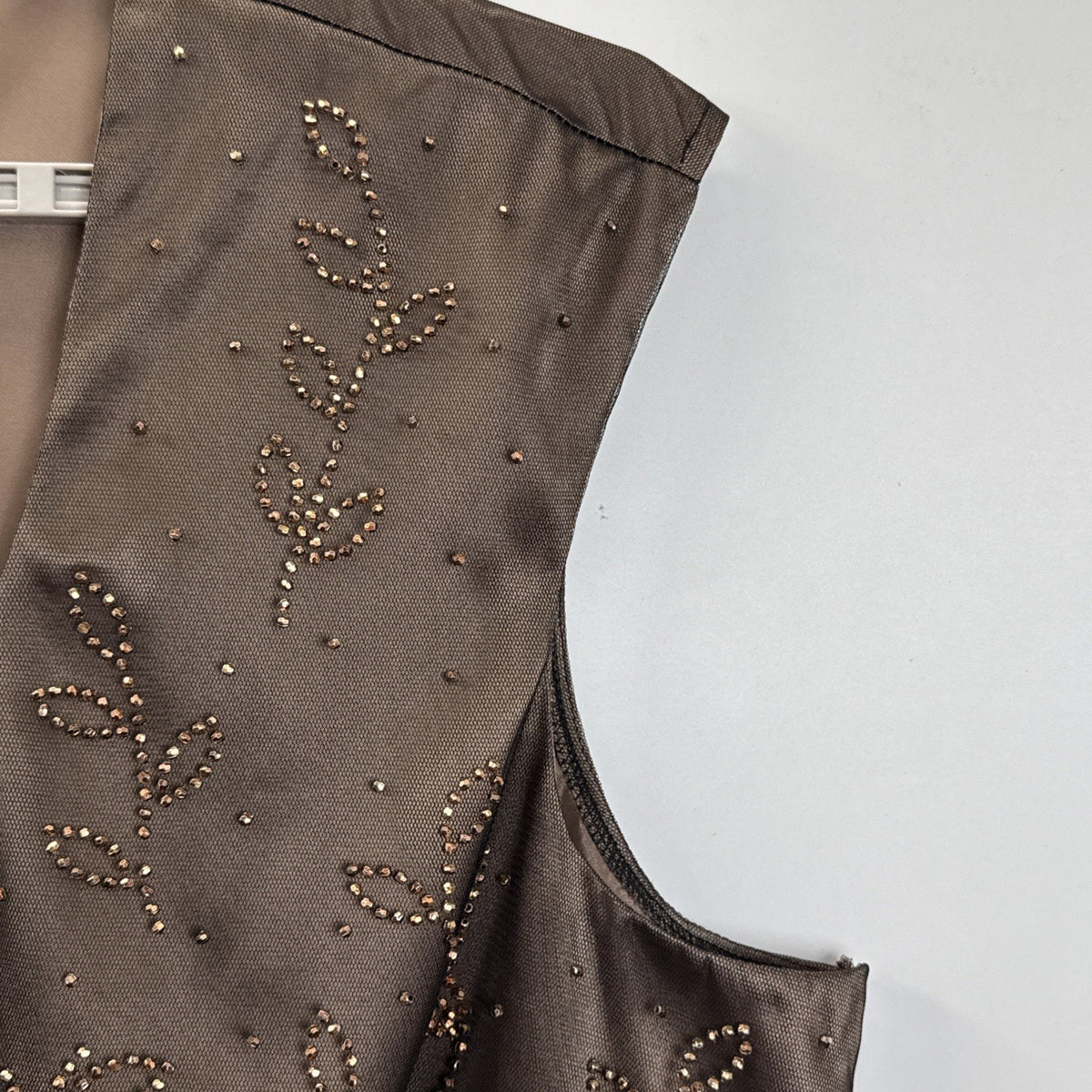 Another Thyme 5X Brown Beaded Mesh Babydoll Tank Top Y2K Evening Party Plus Size