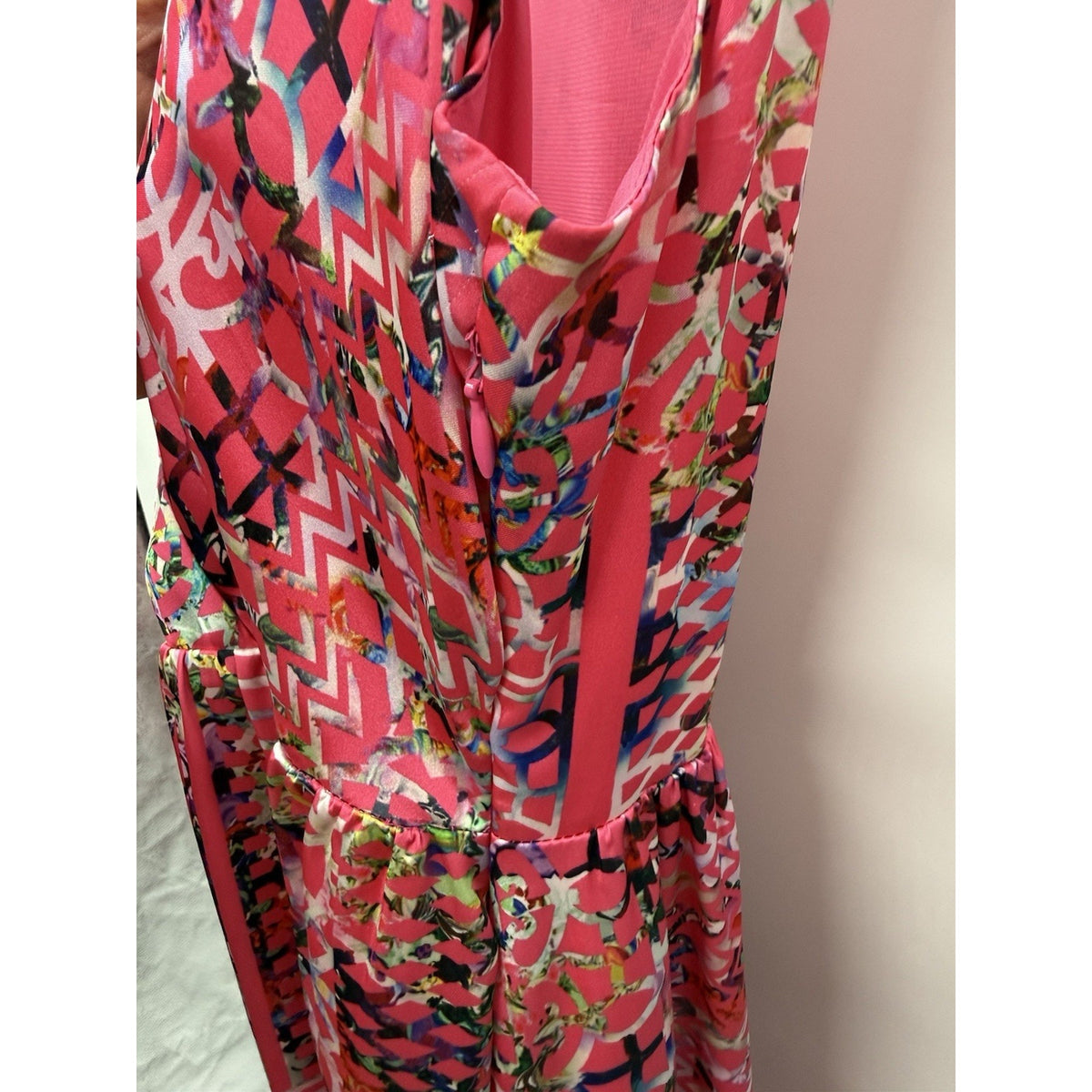 Cynthia Rowley Pink Multicolor Print High Low Dress Womens Size 8 V Neck