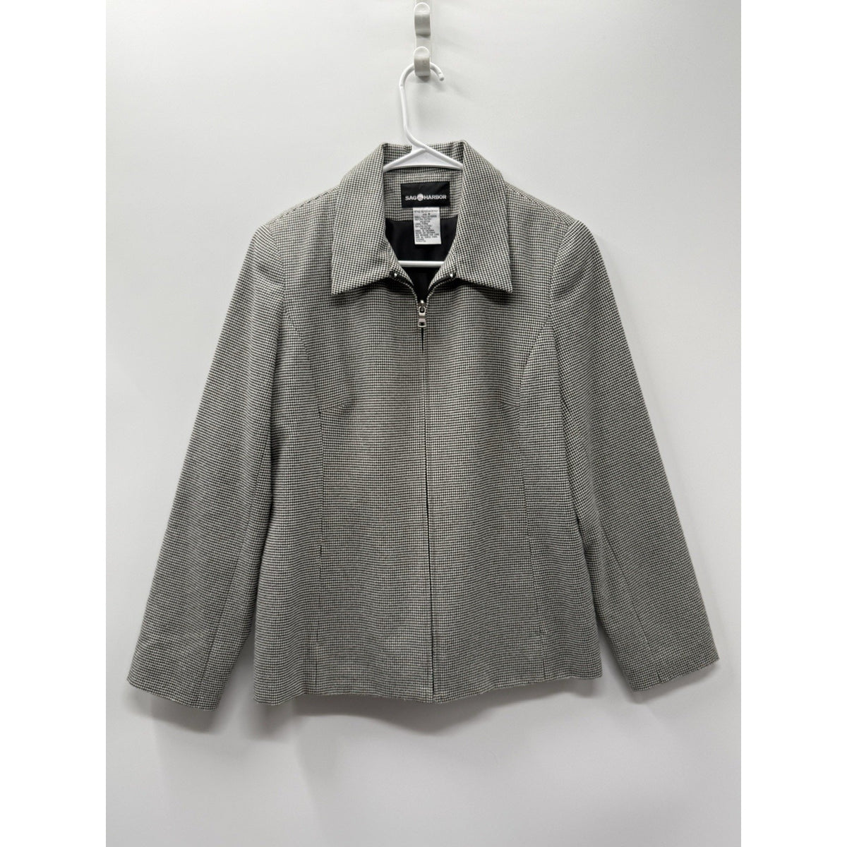Sag Harbor Houndstooth Zip Front Jacket Womens Size 8 Career Classic Preppy