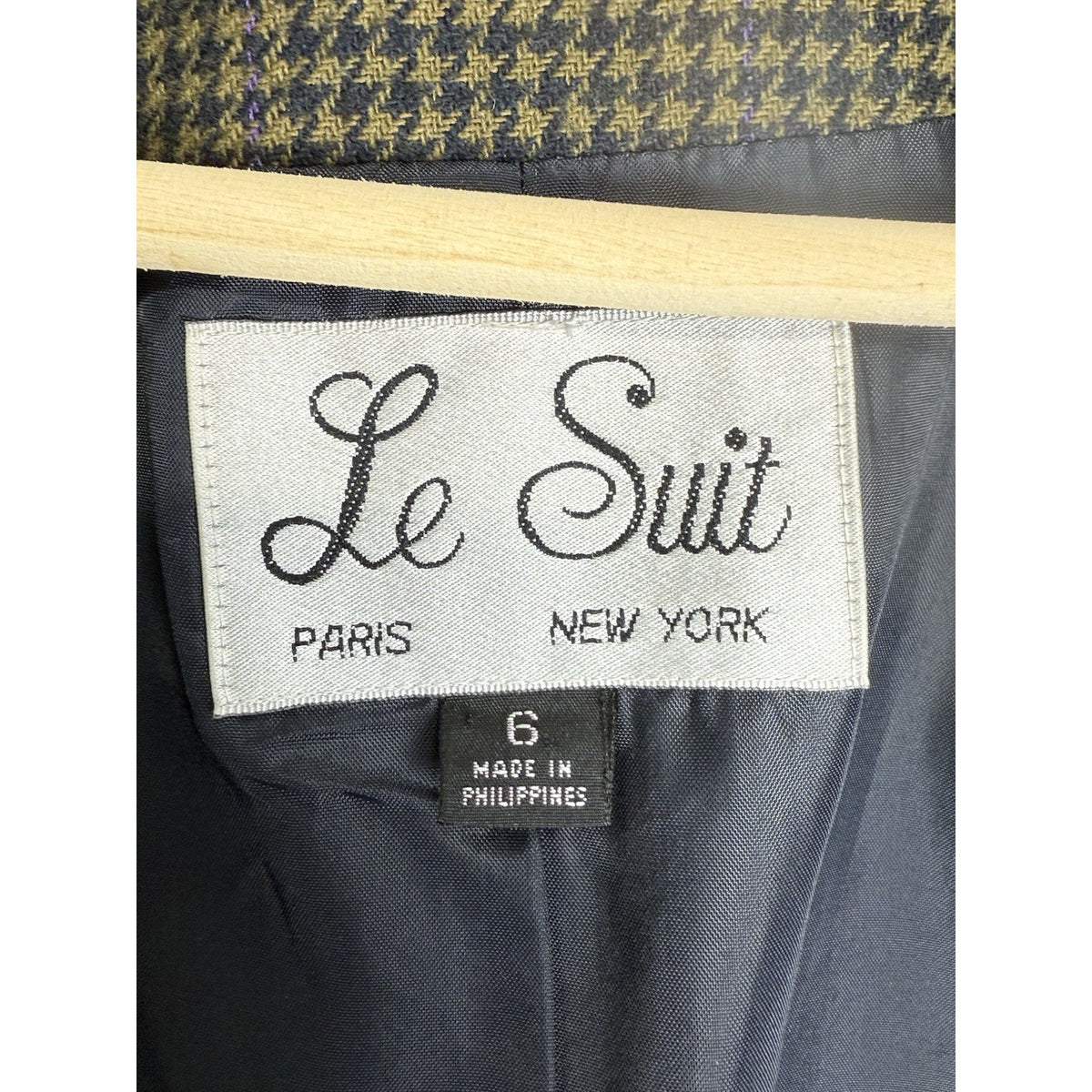 Le Suit Women’s Blazer Size 6 Brown Houndstooth Double Breasted Vintage