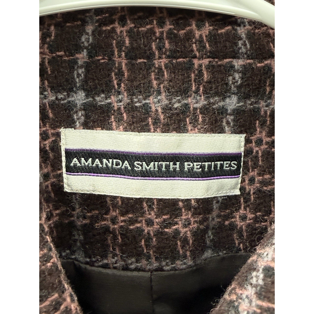 Amanda Smith Petites 10P Wool Blend Plaid Blazer Brown Pink Academia Jacket