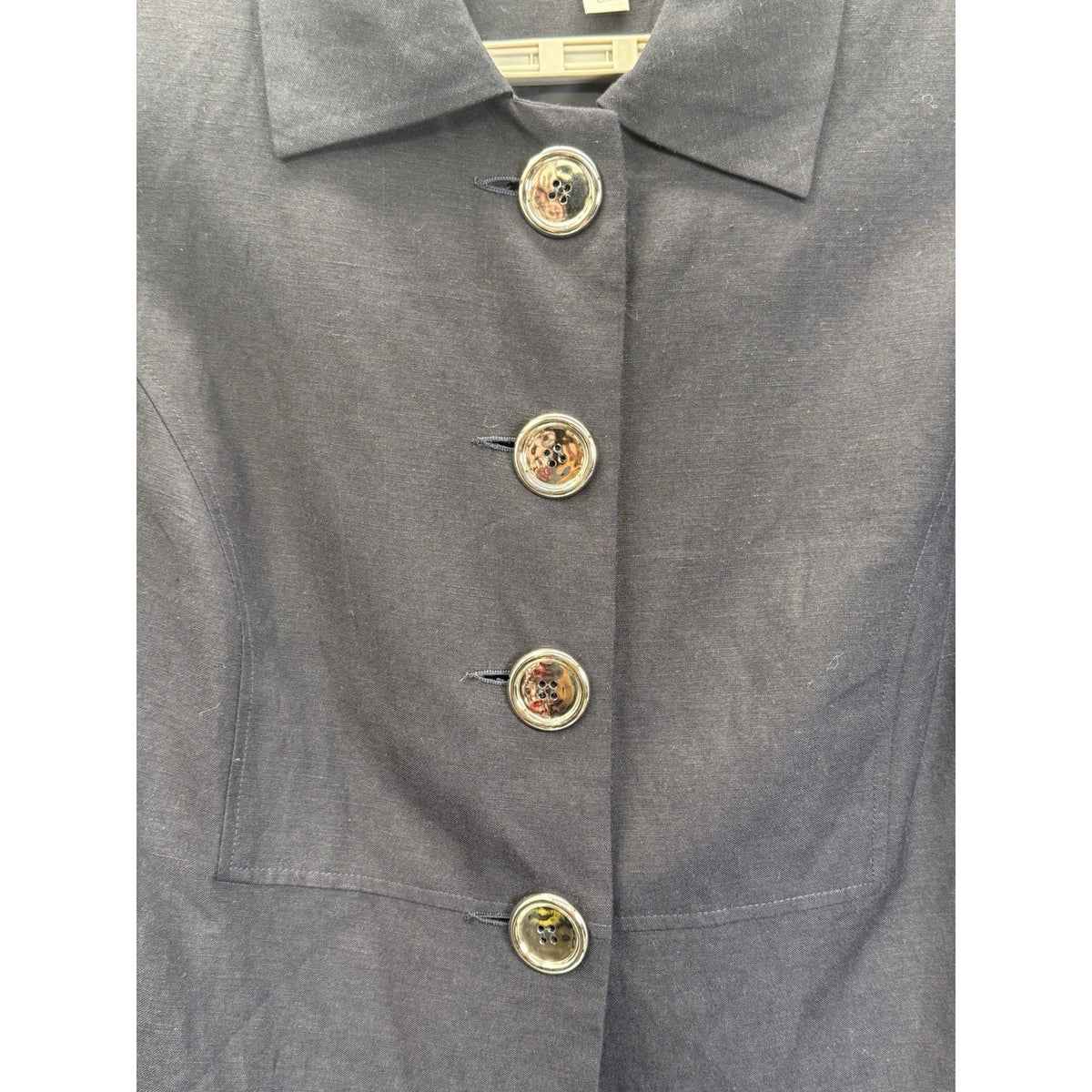 Coldwater Creek Black Linen Blend Jacket W18 Gold Button Cropped Blazer Career