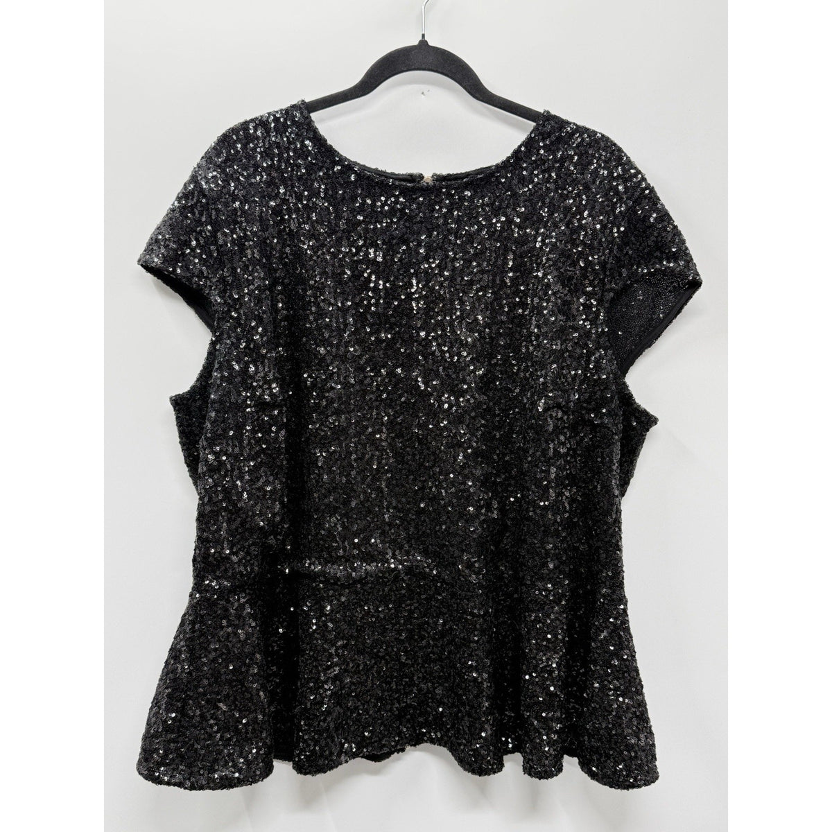 ASOS Curve Black Sequin Peplum Top Plus Size US 20 Short Sleeve Back Zip Party