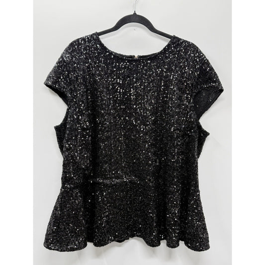 ASOS Curve Black Sequin Peplum Top Plus Size US 20 Short Sleeve Back Zip Party