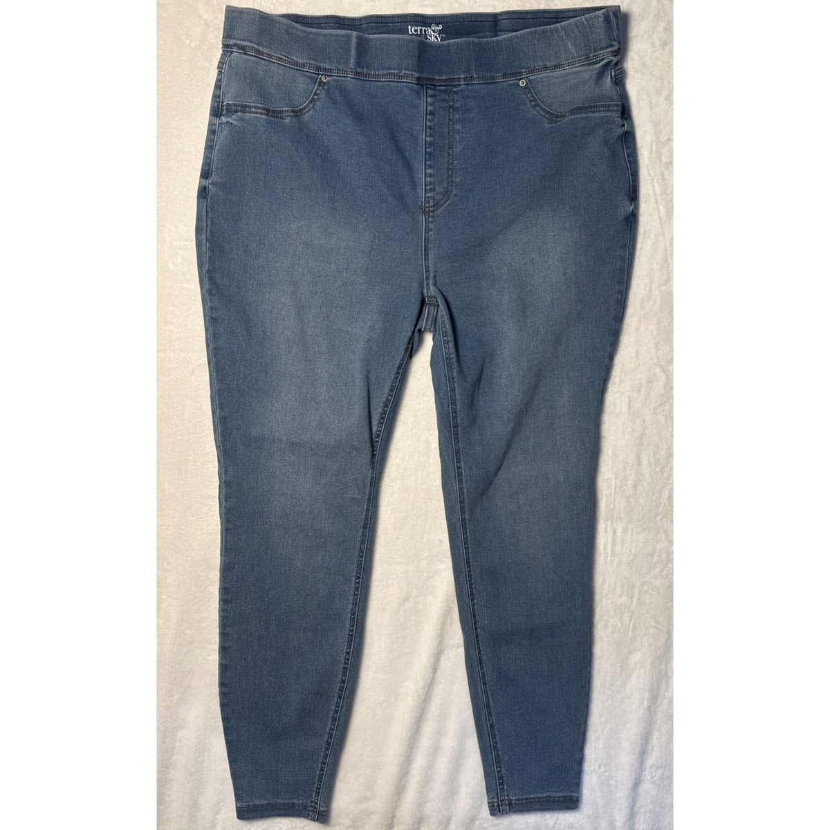 Terra & Sky Woman's 1X Pull On Jean Jeggings High Rise Stretch Casual lightwash