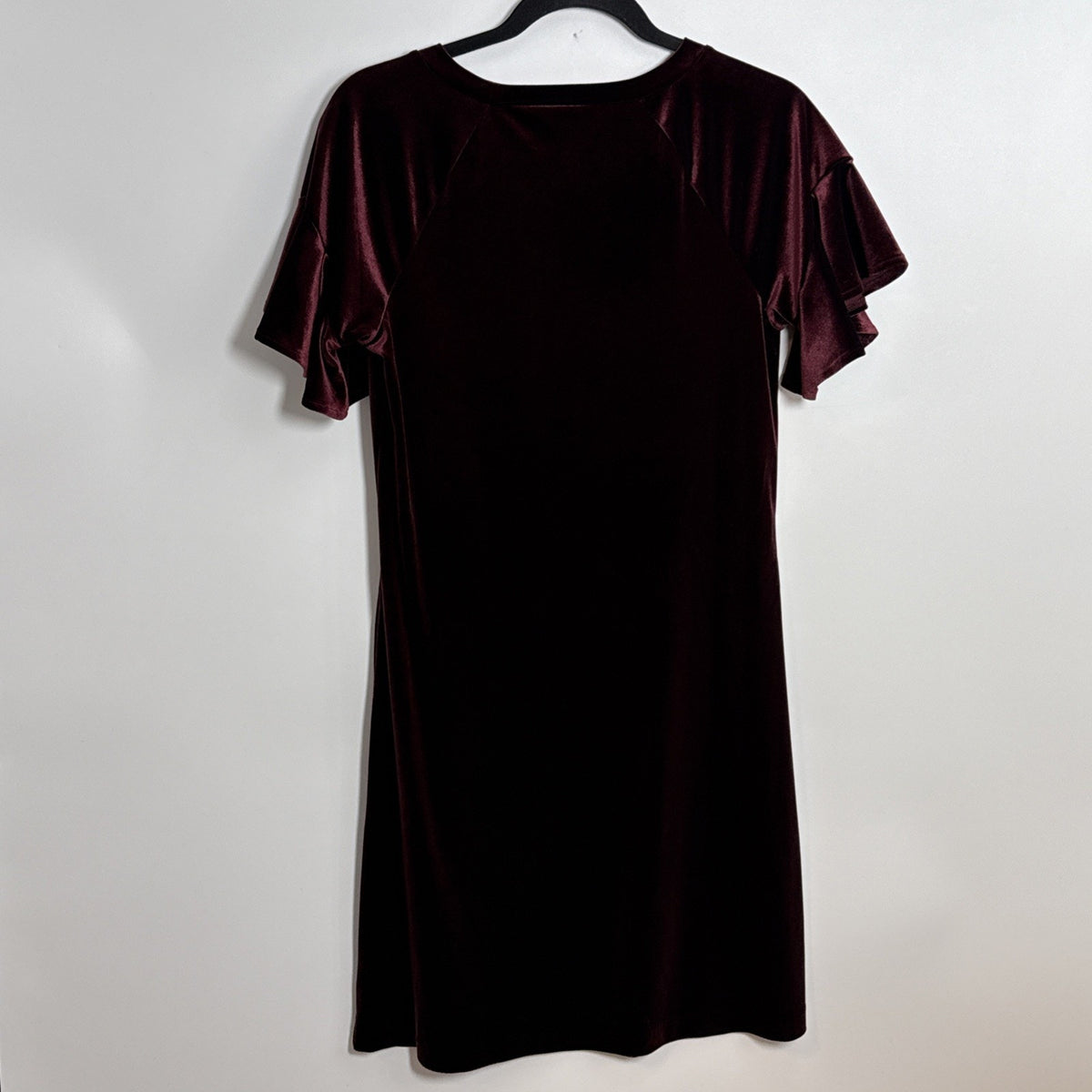 Worthington Velvet Shift Dress Small Burgundy Wine Ruffle Flutter Sleeve Holiday