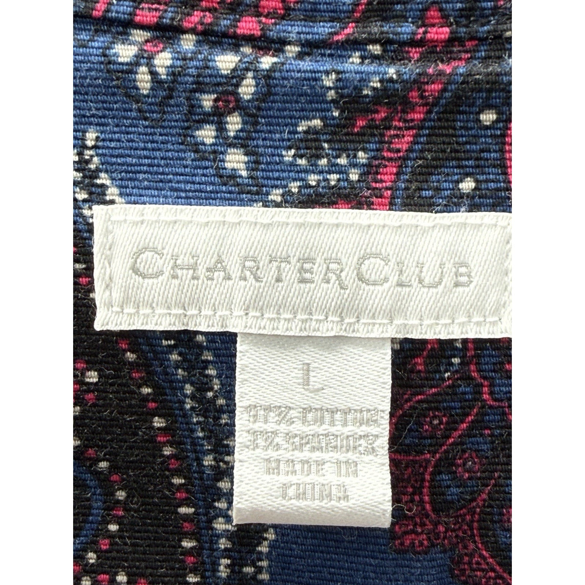 Charter Club Jacket Womens Large Blue Pink Paisley Twill LS Button Up Artsy