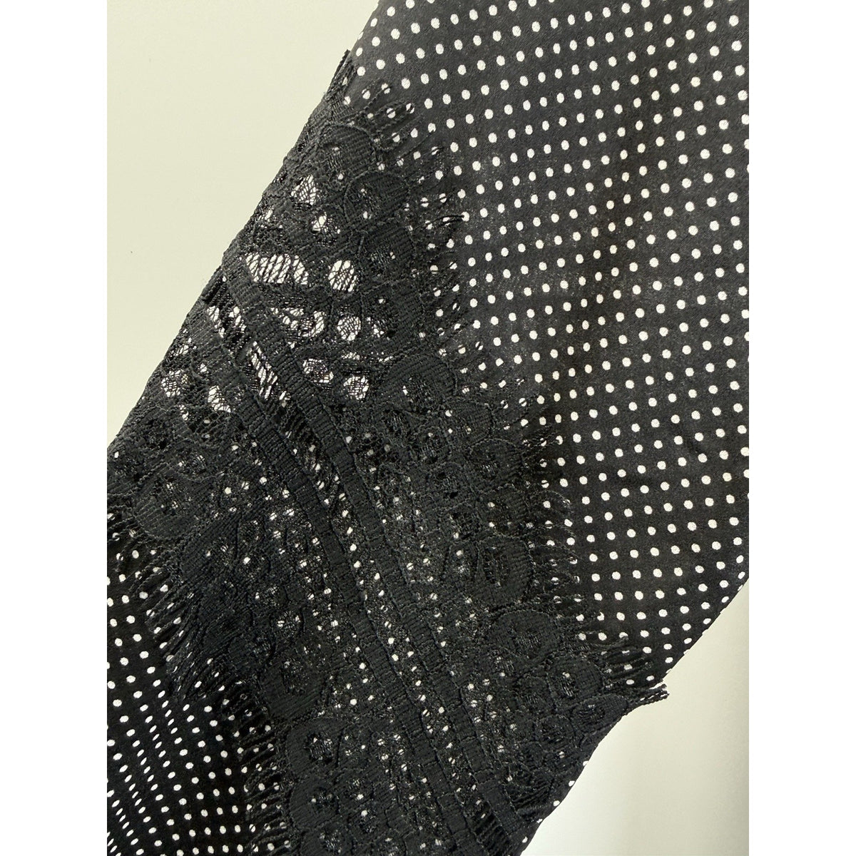 Ann Taylor Petite Polka Dot Lace Trim Blouse MP Black White Sheer Feminine