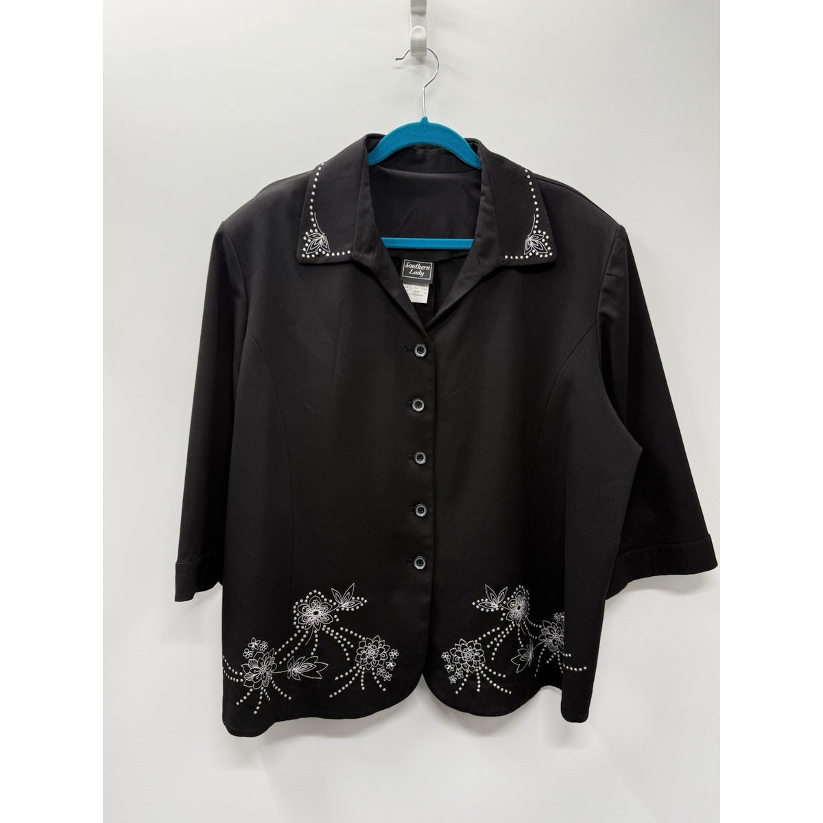 Southern Lady Womens 22W Black Floral Embroidered Blazer Jacket Western Plus Sz