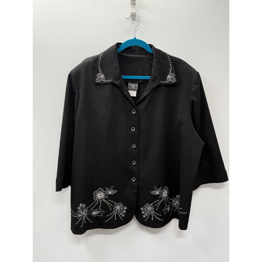 Southern Lady Womens 22W Black Floral Embroidered Blazer Jacket Western Plus Sz
