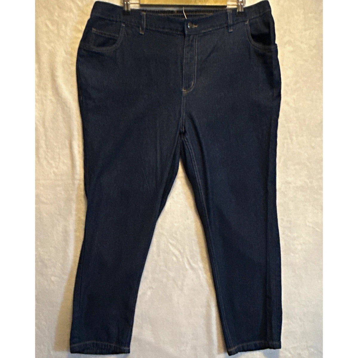 Woman Within Women’s Blue Denim Jeans Size 18W Petite Cotton 5-Pocket Button Zip
