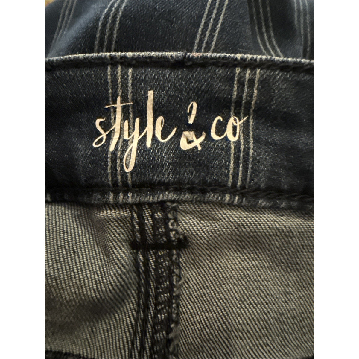 Style & Co Slim Ankle Jeans Womens 10 Blue Striped Denim Zip Fly 5-Pockets