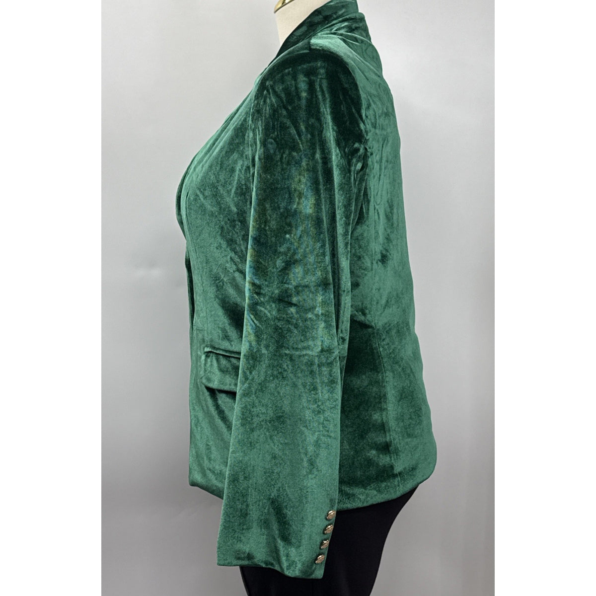 Green Velvet Blazer Womens XL 18 Single Button Gold Buttons Jacket Holiday