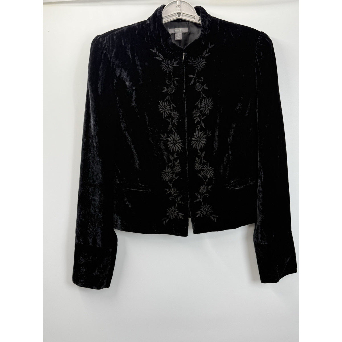 Apt 9 Black Velvet Embroidered Jacket Womens Cropped Gothic Romantic