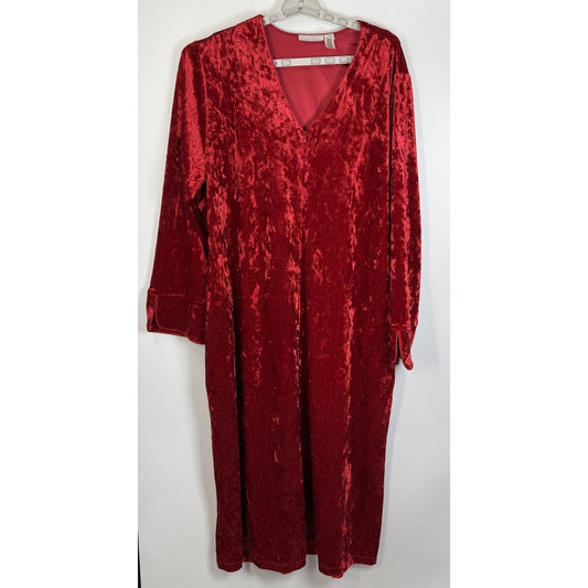 Adrianna Papell Red Crushed Velvet Robe Women’s Duster Pockets XL