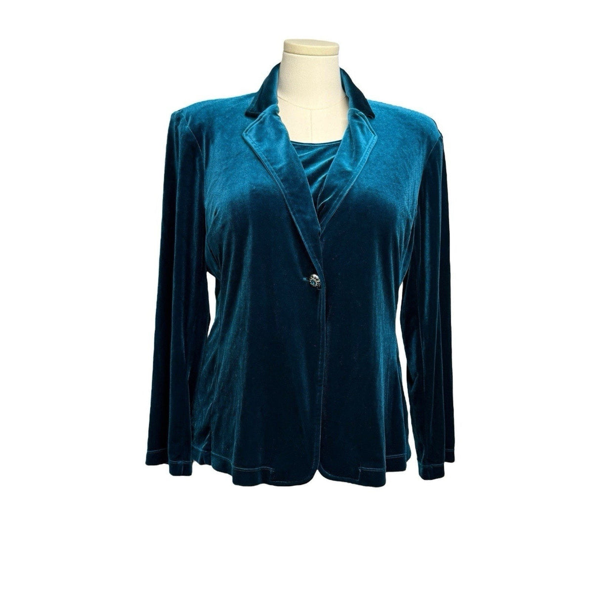 Notations XL Women’s Blue Velvet Faux Twin Set Blazer Jacket & Tank Attached
