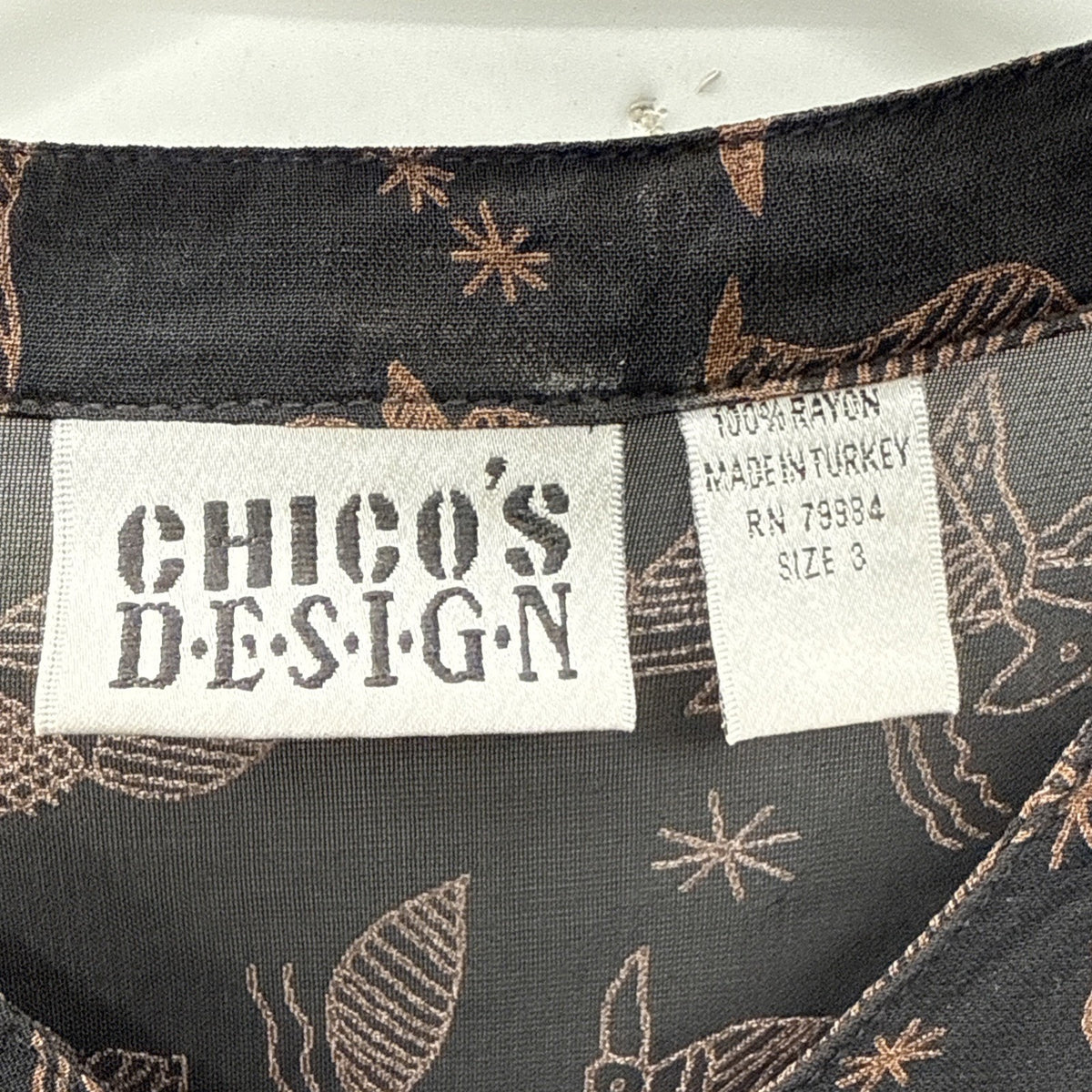 Chicos Design Black Brown Animal Print Long Sleeve Button Up Shirt Sz 3 / US XL