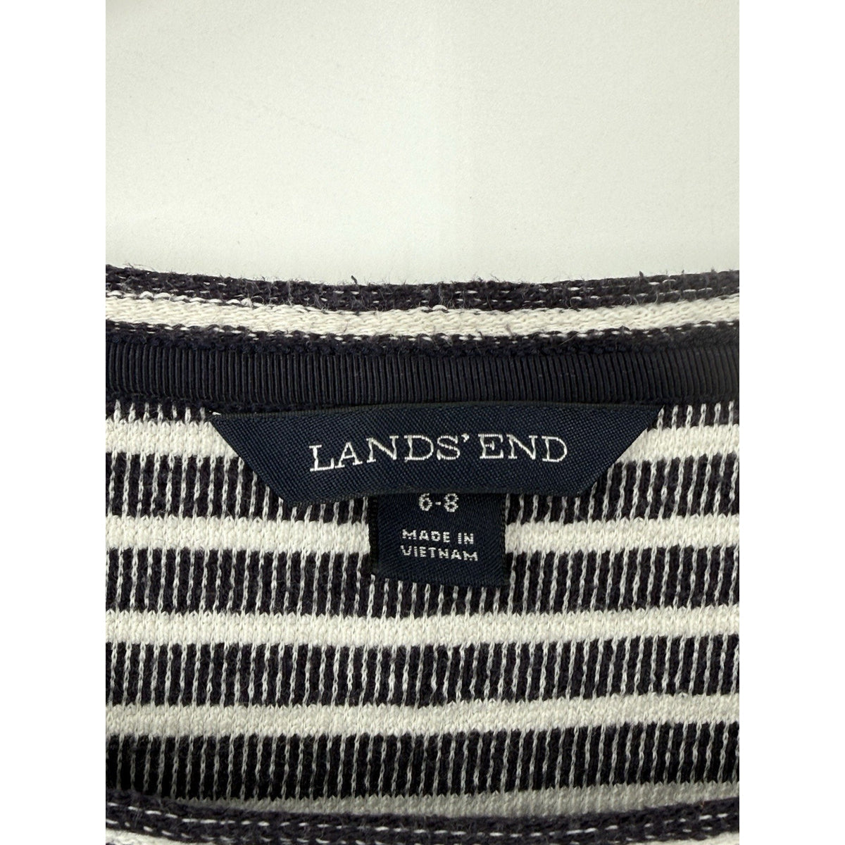 Lands’ End Black White Striped Knit Top Womens 6–8 Long Sleeve Pullover