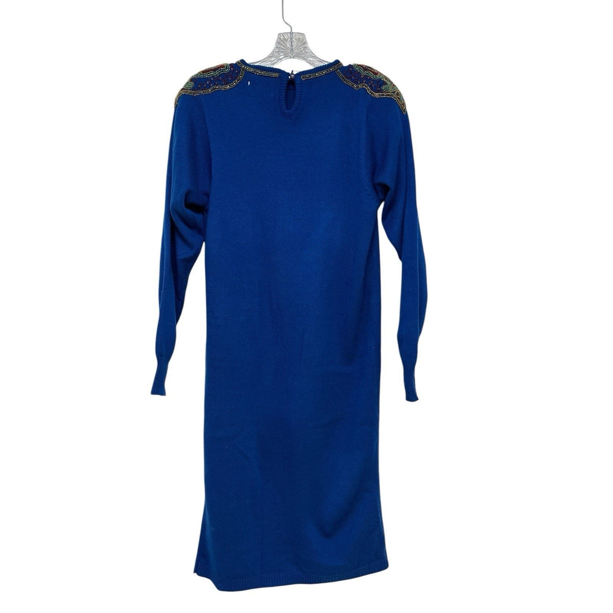 Plain Jane Vintage Blue Beaded Midi Length Long Sleeve Sweater Dress SizeMedium