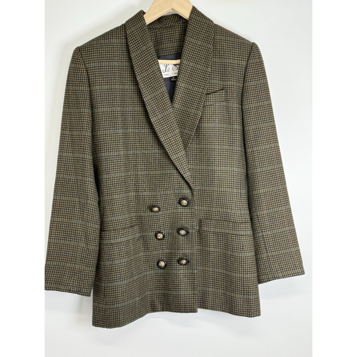 Le Suit Women’s Blazer Size 6 Brown Houndstooth Double Breasted Vintage