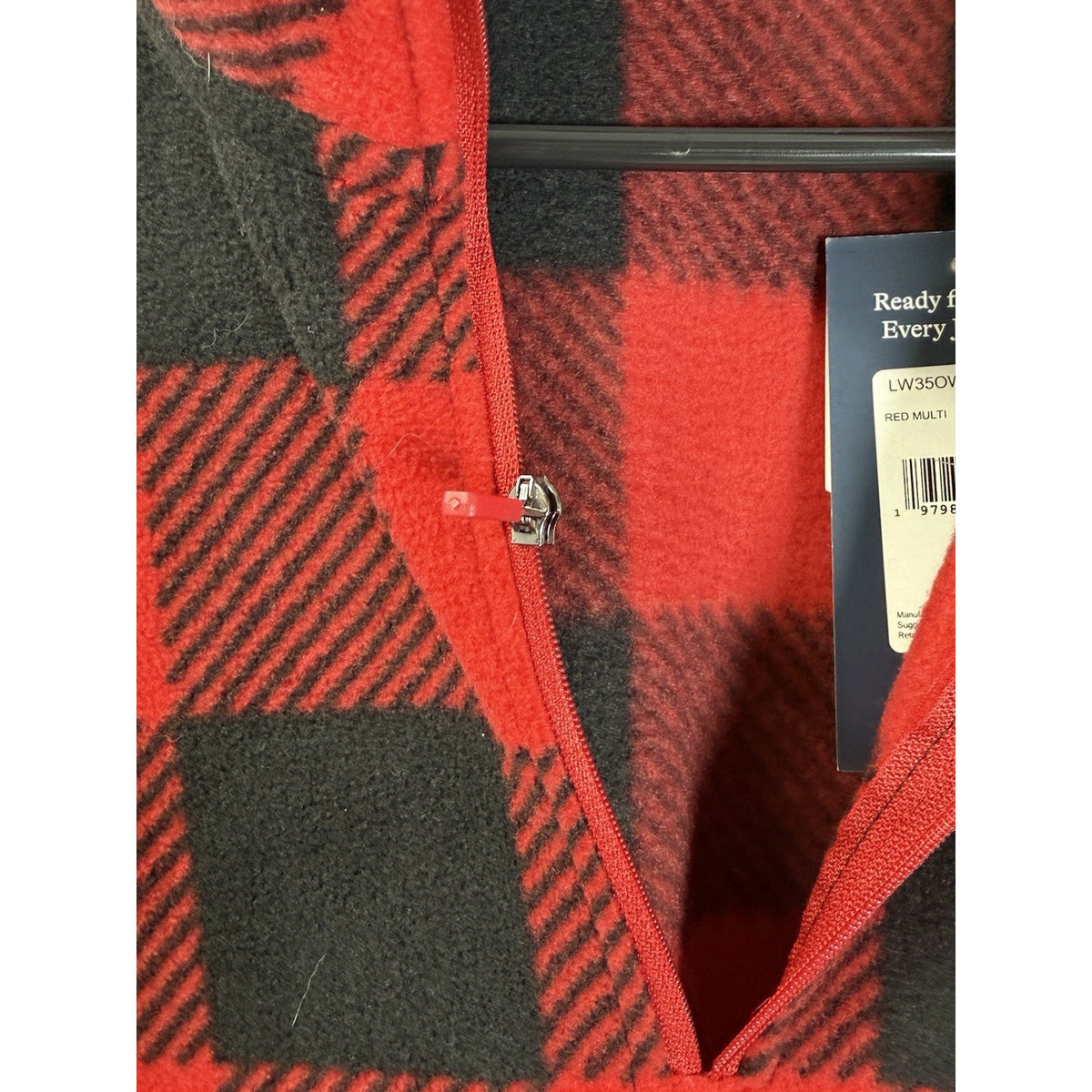 Lands End Women's L Buffalo Plaid Fleece 1/4 Zip Pullover Red Black NWT Flawed